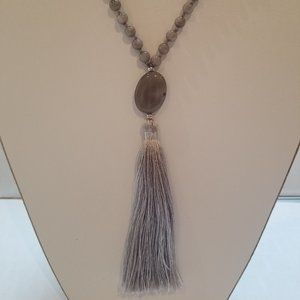 JK NY Gray Agate Tassle Necklace, 32"